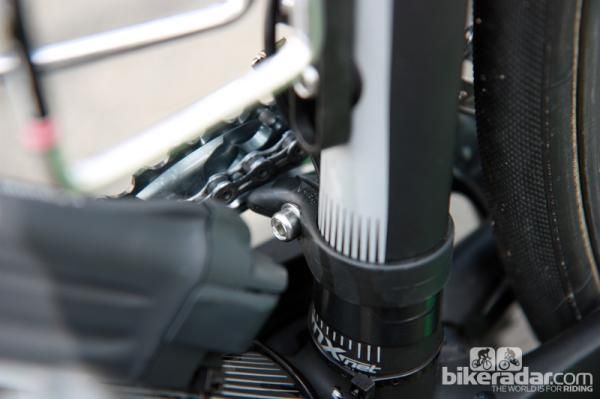 GreenEdge team mechanics affixed this simple chain watcher to Svein Tuft's Scott CR1 for Paris-Roubaix.