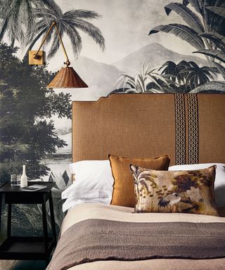 Romantic bedroom ideas with scenic wallpaper