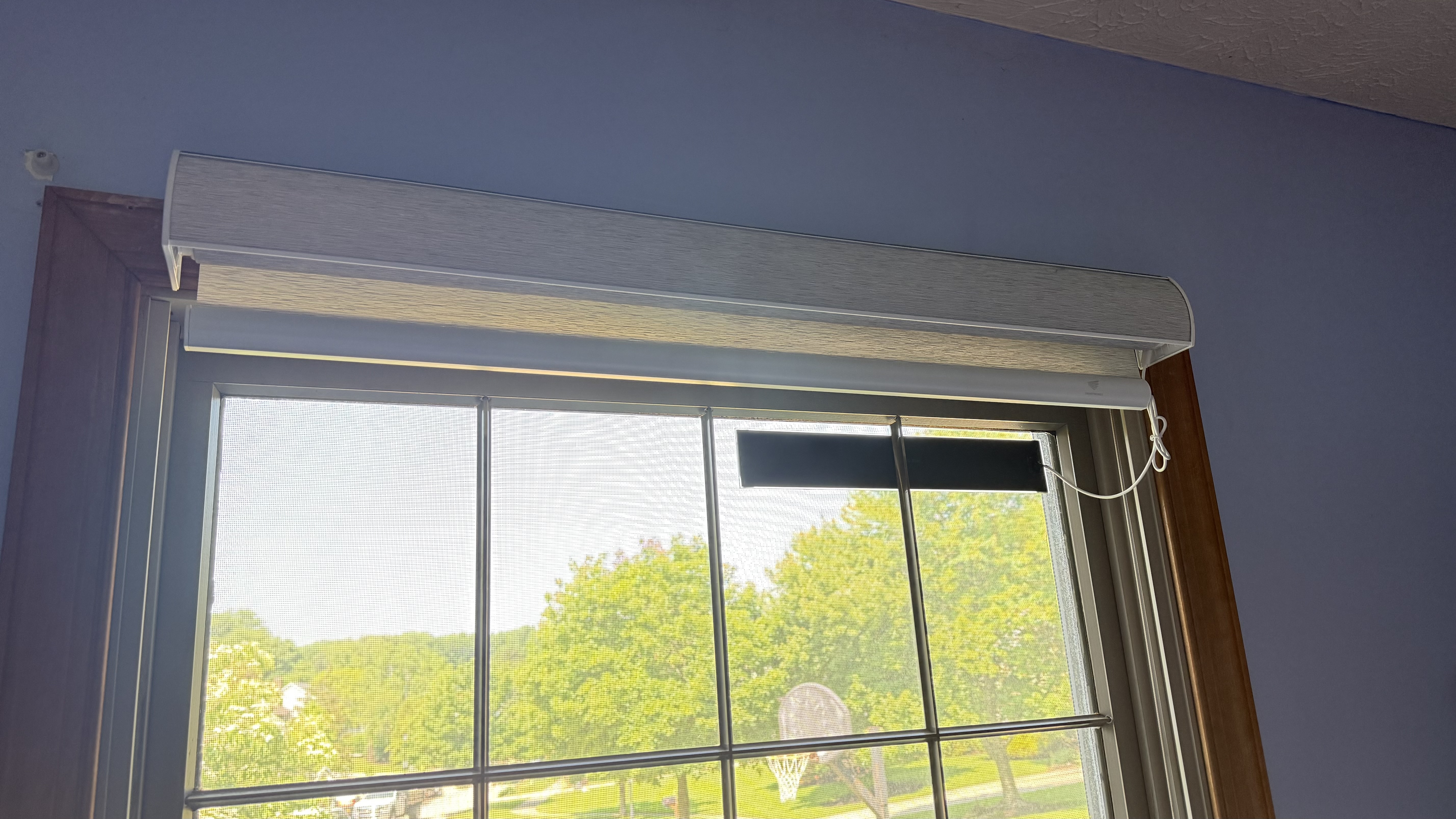 SmartWings smart blinds open and connected to solar panel