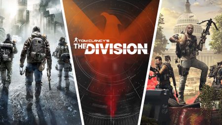 Three-way title art consisting of key art from Tom Clancy's The Division 1 and The Division 2
