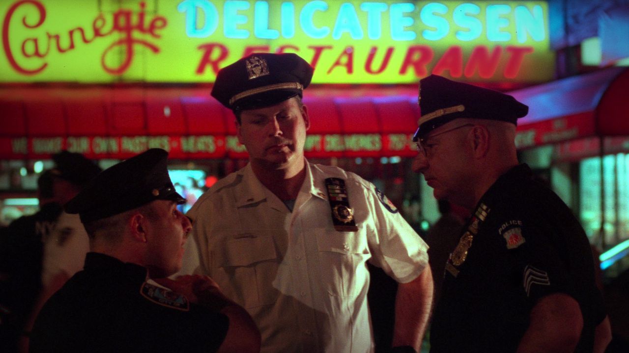 Still image of police in front of the Carnegie Deli in Homicide New York