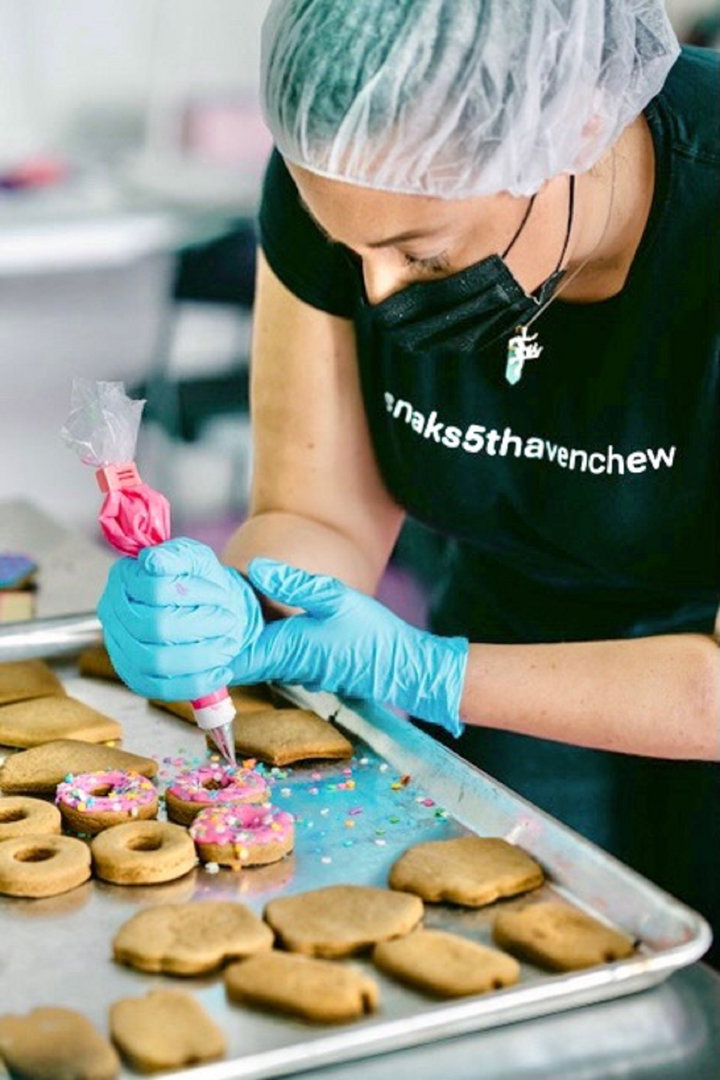 Carrie Sarabella at work baking Snaks 5th Avenchew treats