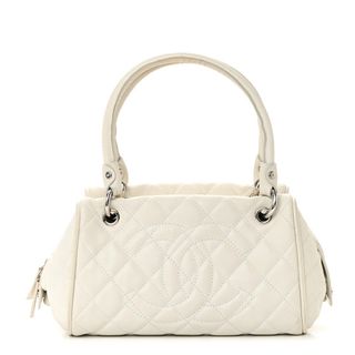 Chanel Caviar Quilted Cc Timeless Bowler White