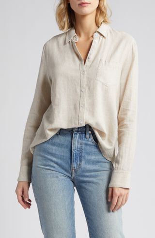 Linen Blend Button-Up Shirt