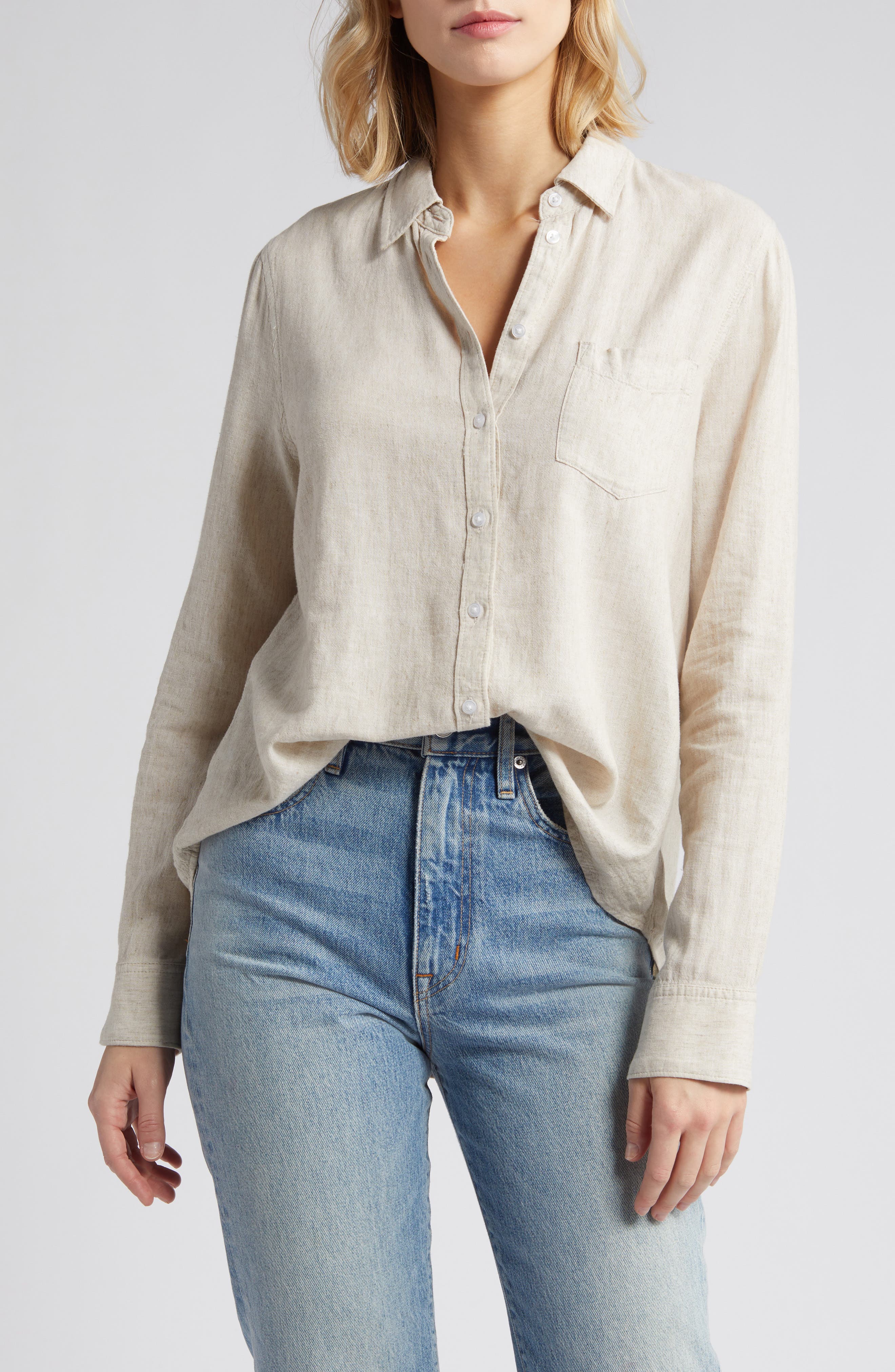 Linen Blend Button-Up Shirt