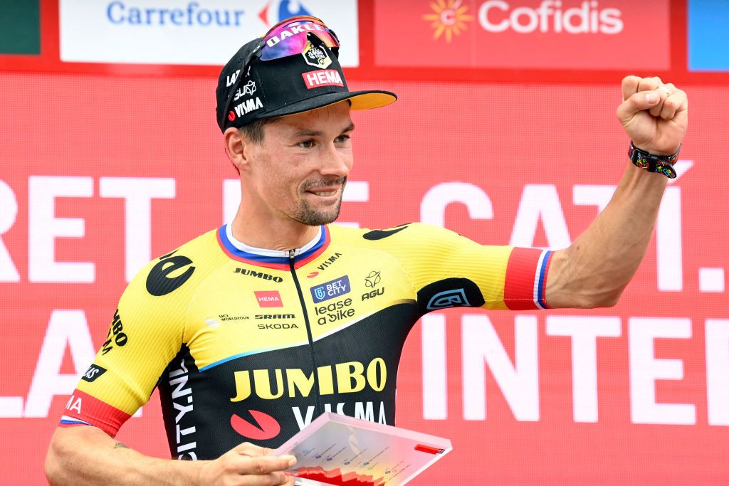 Primož Roglič (Jumbo-Visma) celebrates his stage victory