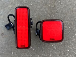 Image shows the Knog Blinder V Bolt and Square rear lights.