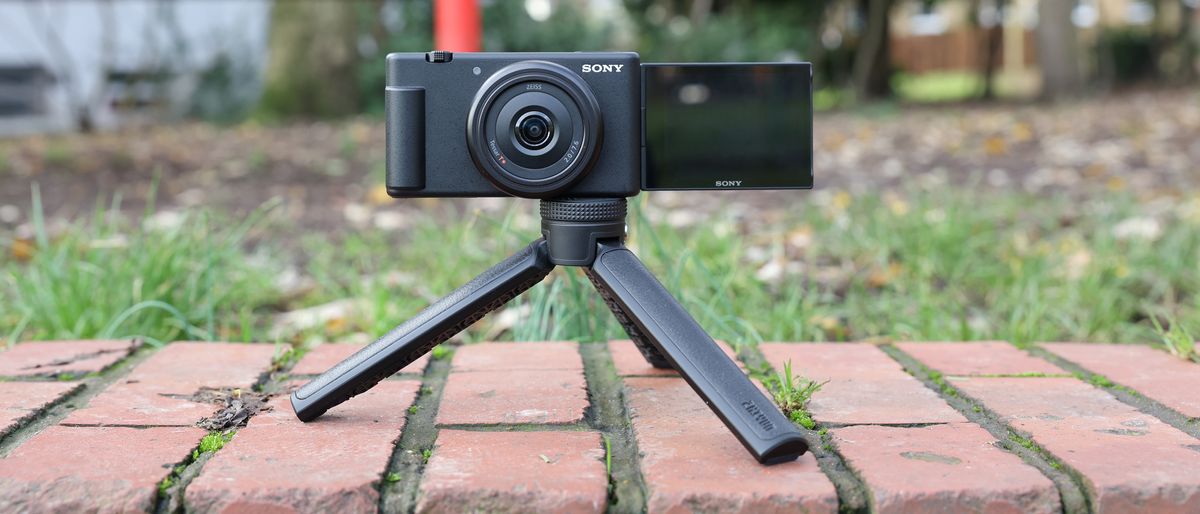 sony zv-1f on a tripod with articulating screen