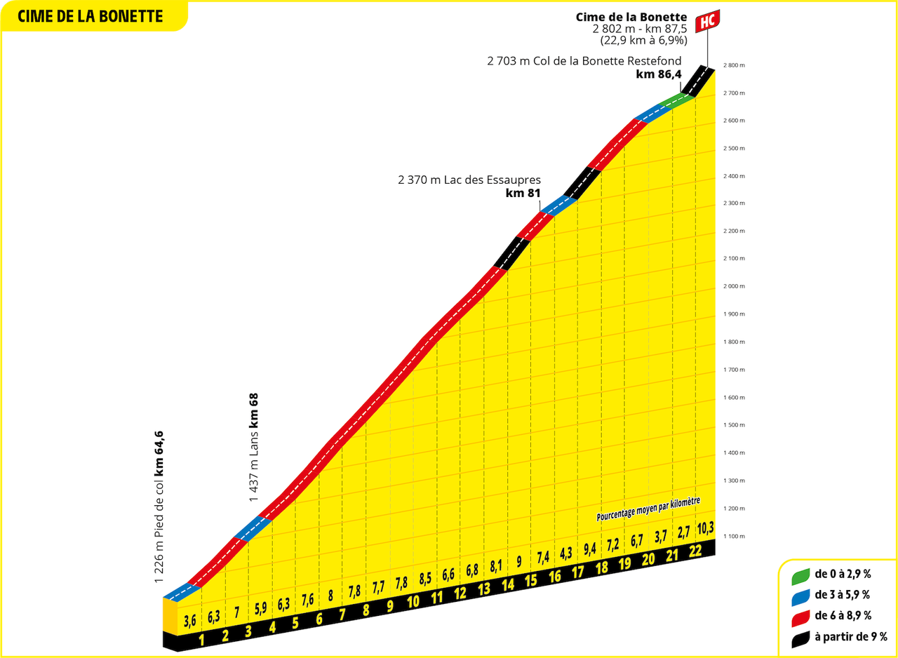 Tour de France 2024 Stage 19 - Cime de la Bonette profile