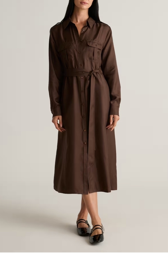 Quince, 100% Silk Twill Utility Shirt Dress