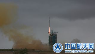 A Chinese Long March 2D rocket launches from Jiuquan Satellite Launch Center in the Gobi Desert on Oct. 9, 2017. The booster successfully lofted the VRSS-2 remote-sensing satellite for Venezuela.