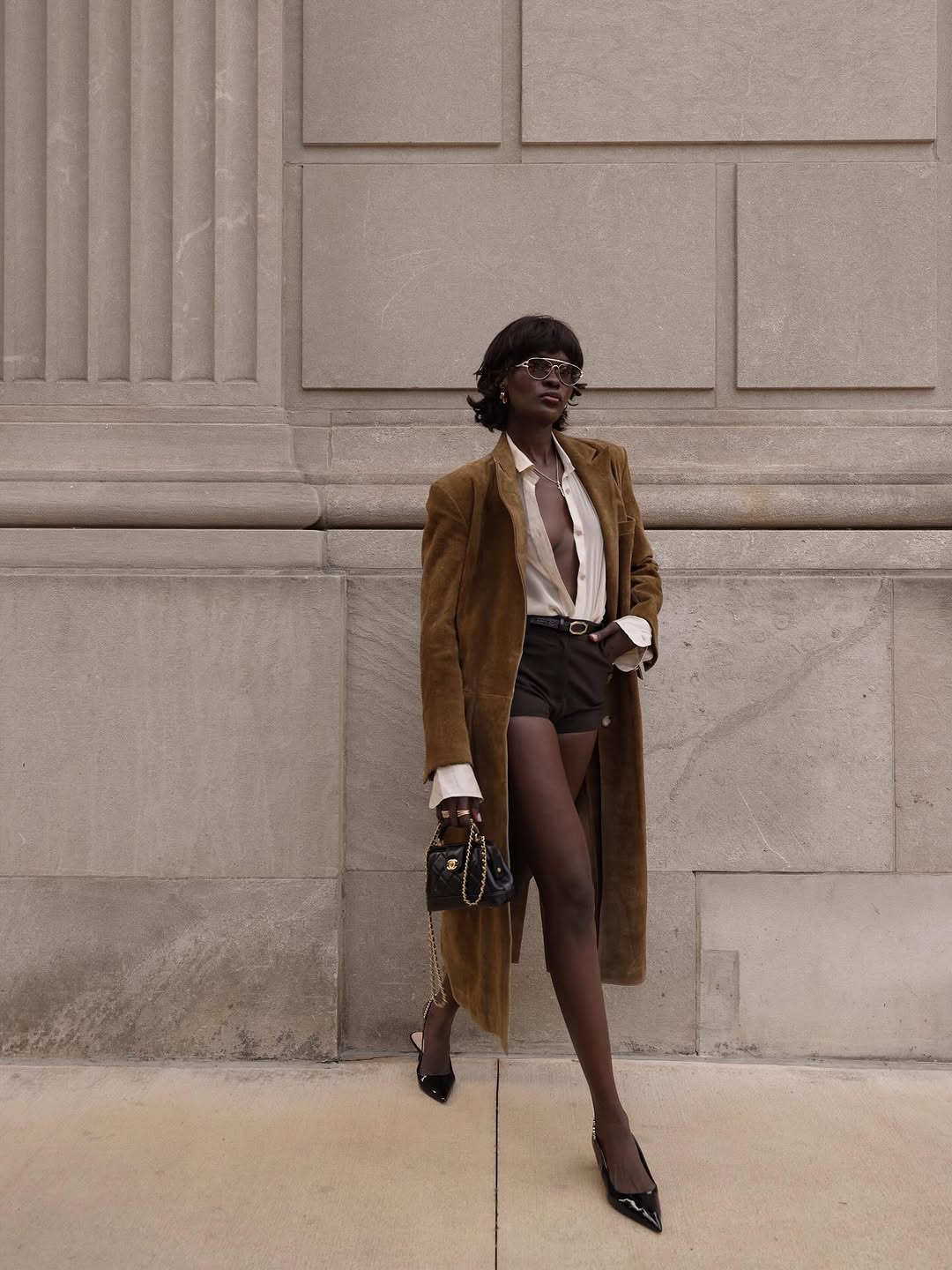 woman wearing fall micro shorts outfit 2025
