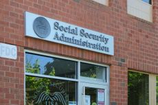 Massachusetts, USA - 10 May 2024. General view of Social Security Administration sign on building wall