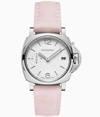 Panerai watch with pale pink fabric strap