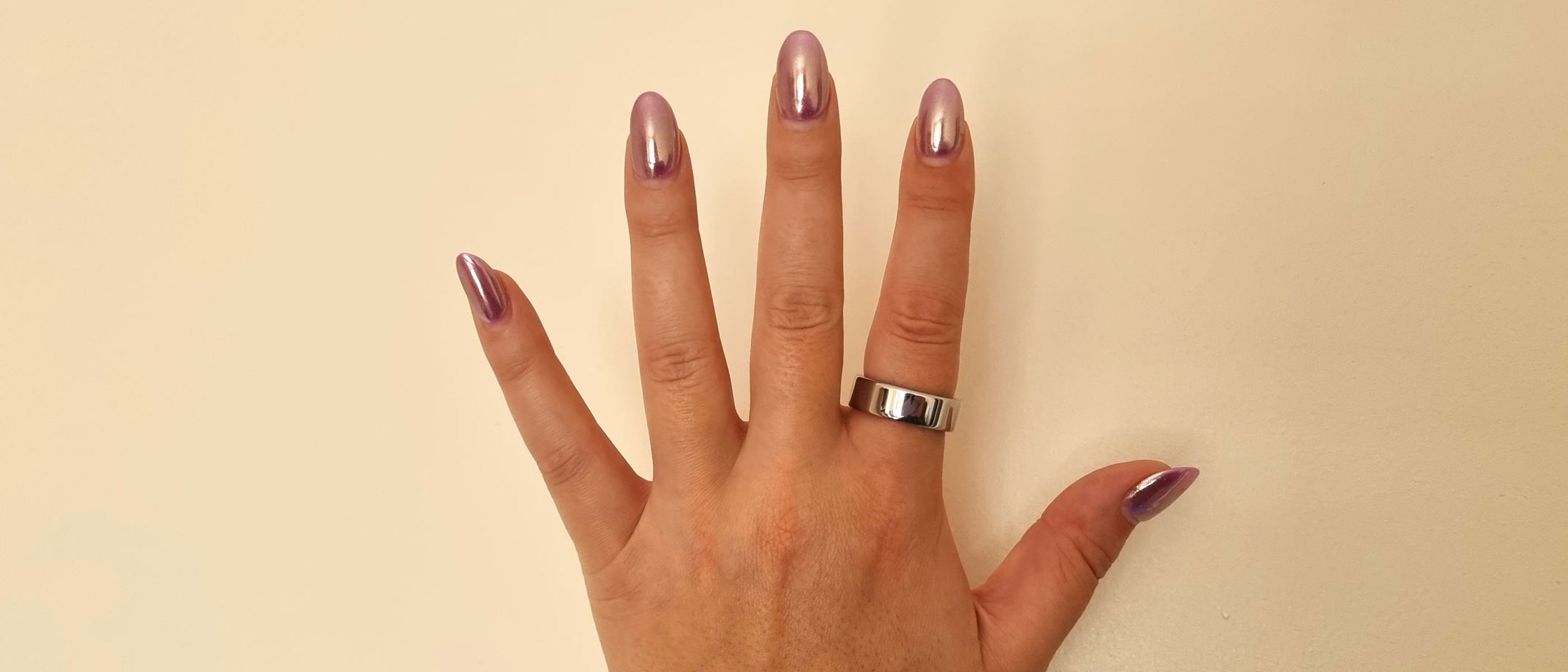 A close-up picture of our reviewer wearing the Oura Ring Gen 4