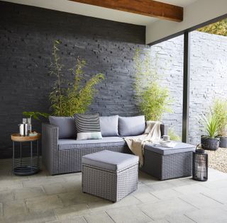 corner sofa on covered patio space