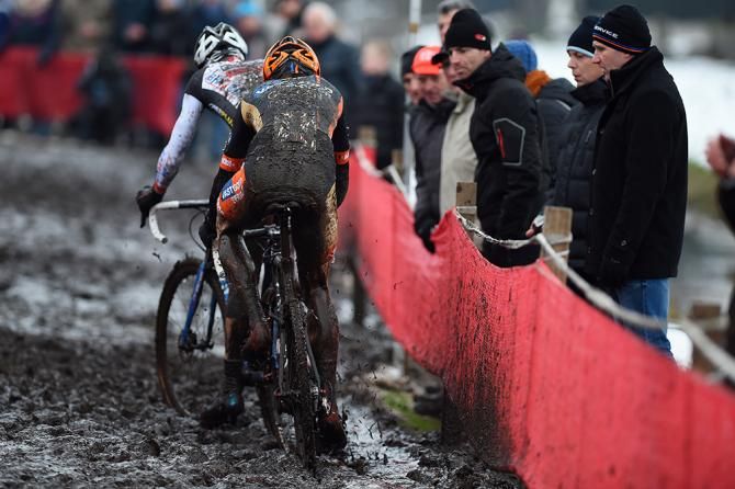 Wout Van Aert and Mathieu van der Poel battle at Bpost Bank Trofee Azencross.