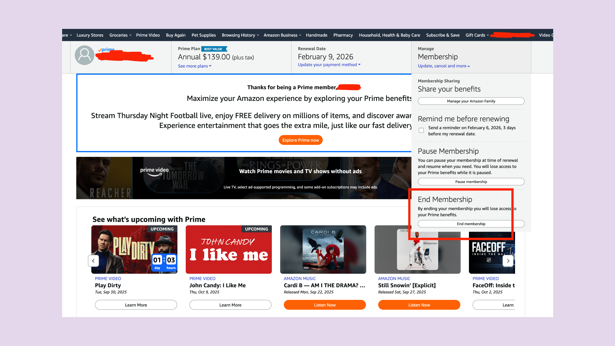 Amazon cancel Prime