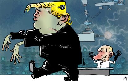 Political Cartoon U.S. Trump Frankenstein Putin FBI Russia 2016 Election