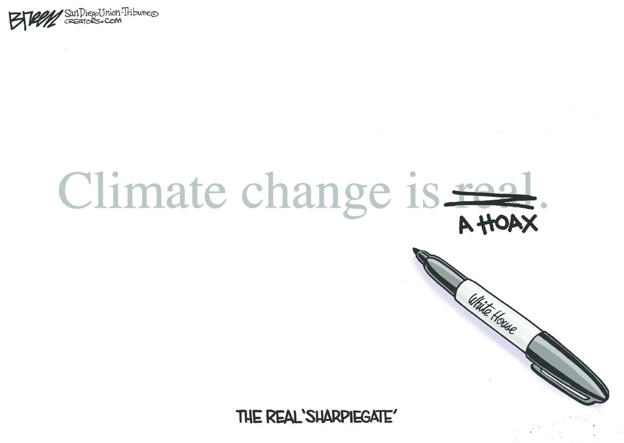 Political Cartoon U.S. Climate Change Hoax Sharpiegate White House