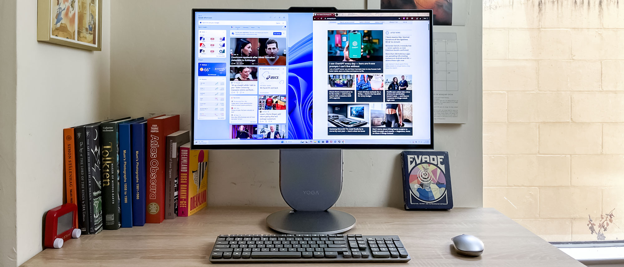 Lenovo Yoga AIO 27 review unit on a desk