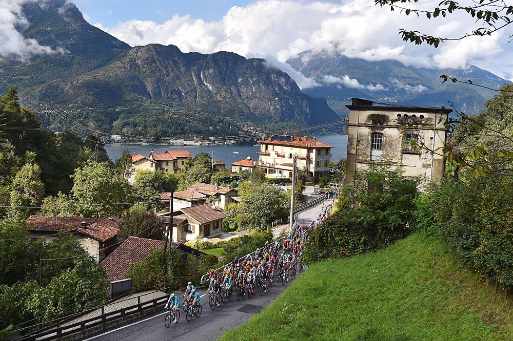The peloton racing Tour of Lombardy