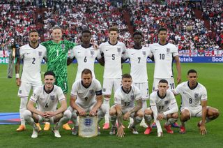 England Euro 2024 squad England team photo ahead of kick off during the UEFA EURO 2024 group stage match between Serbia and England at Arena AufSchalke on June 16, 2024 in Gelsenkirchen, Germany.(Photo by Crystal Pix/MB Media/Getty Images)