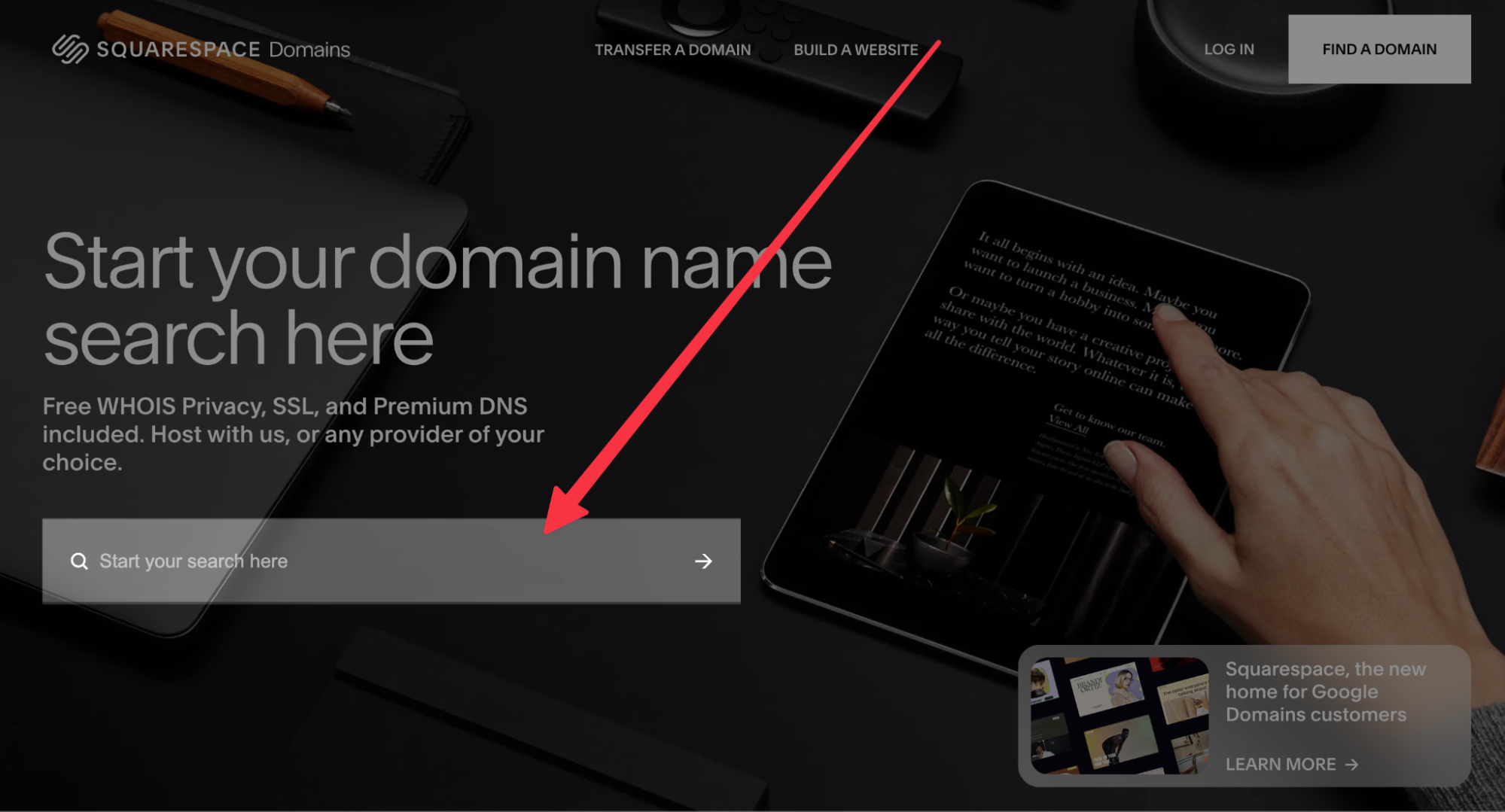 screenshot of squarespace domain page