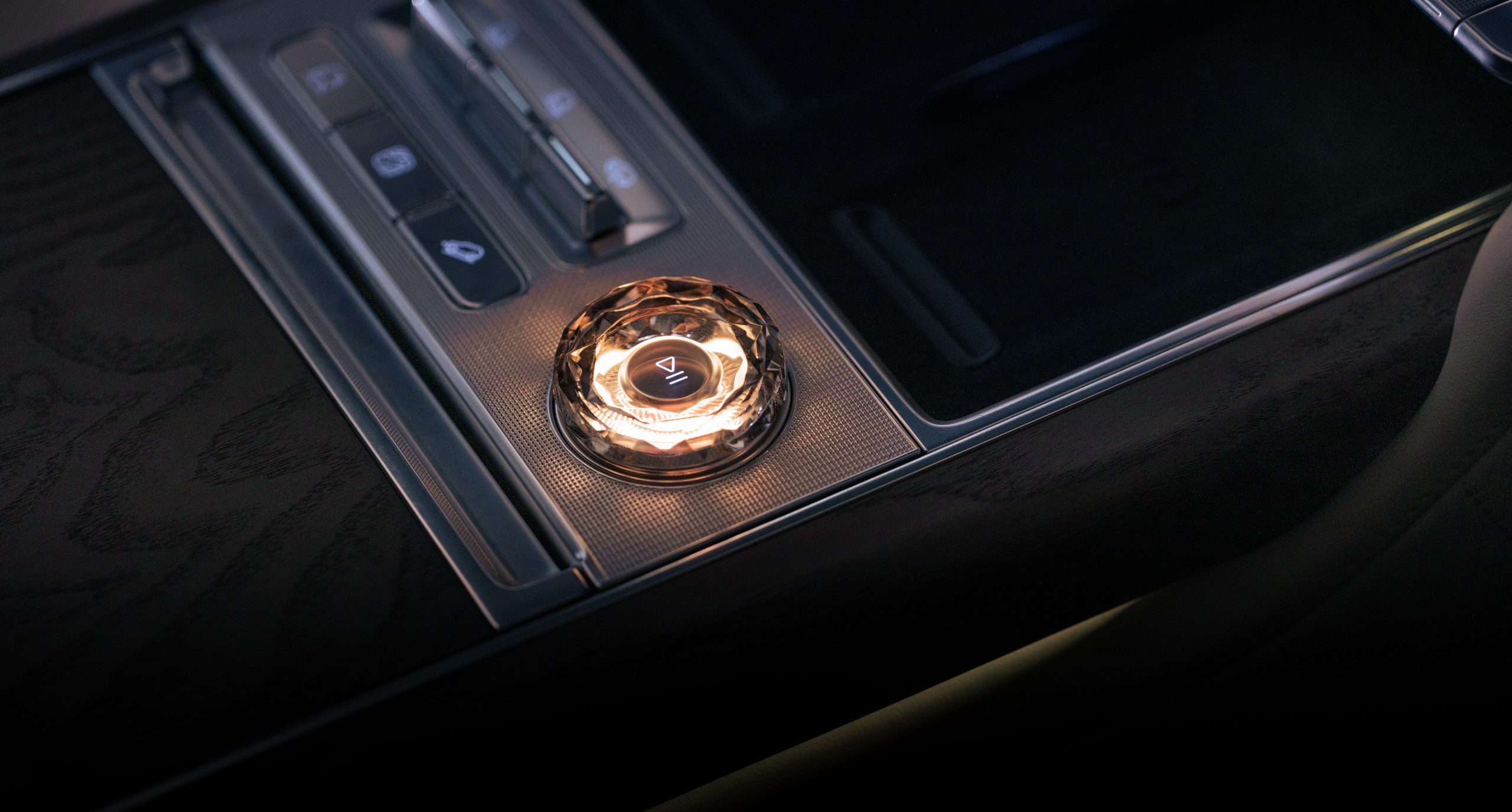 Interior design details, showing the cut crystal control dial