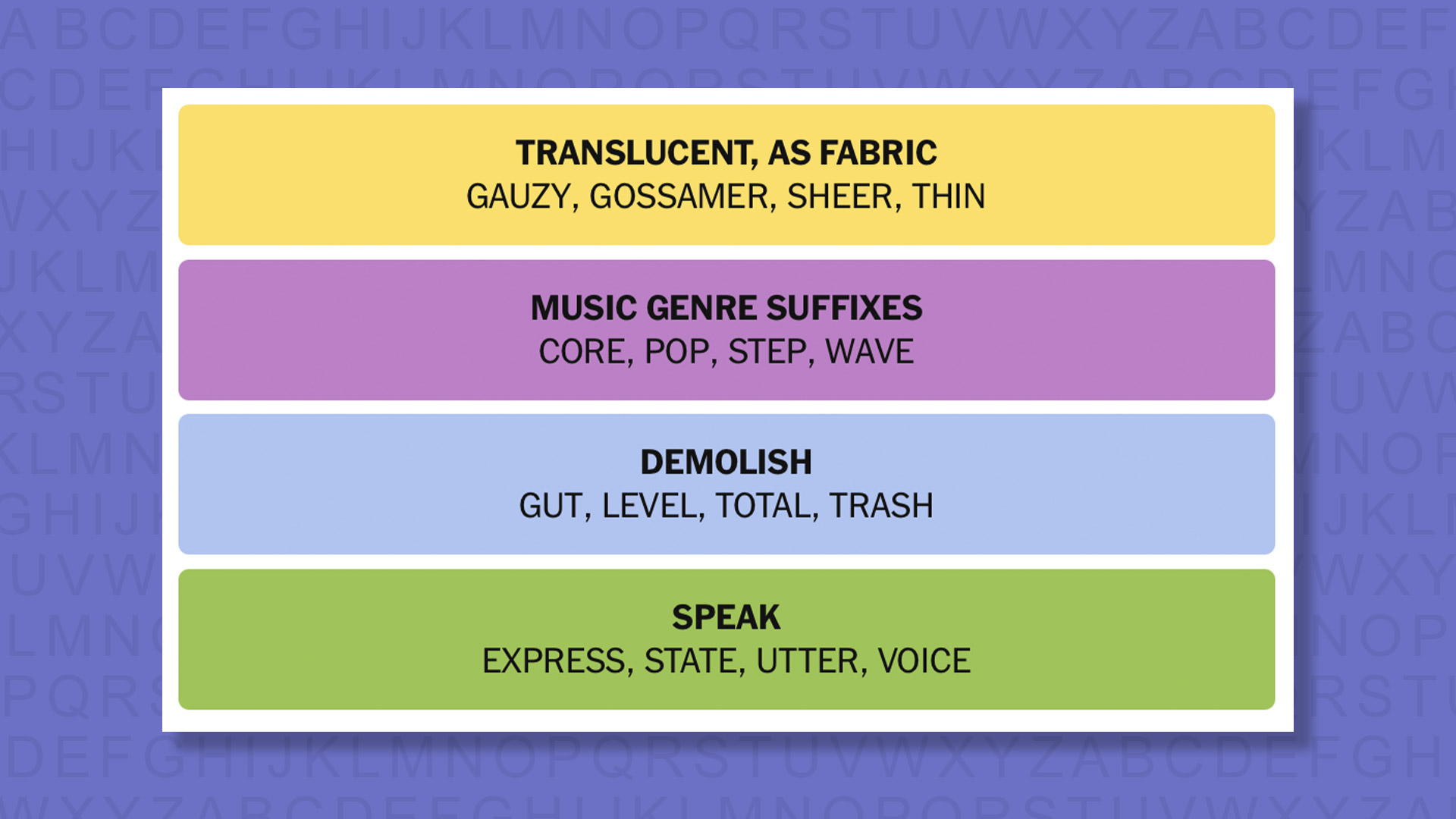 NYT Connections answers for game 1092 on a purple background