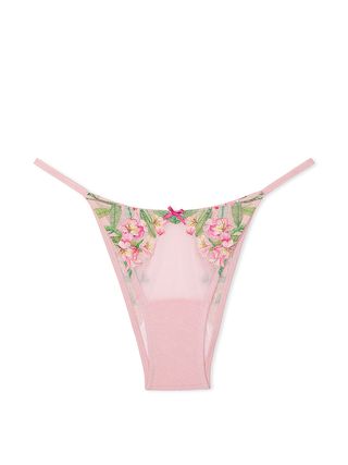 Pink Floral Embroidery Brazilian Panty