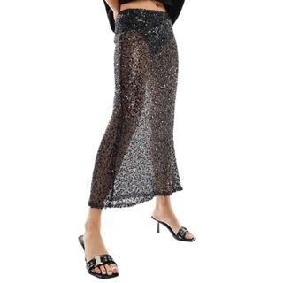 Motel Vanessa Maxi Skirt In Sequin Mesh