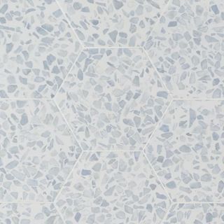 A square of white and blue terrazzo tile