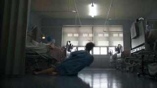 Villanelle (UK actor Jodie Comer) collapses after trying to stand up in the new Killing Eve trailer