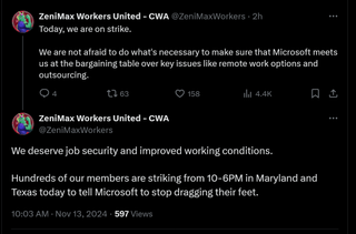 Today, we are on strike. We are not afraid to do what's necessary to make sure that Microsoft meets us at the bargaining table over key issues like remote work options and outsourcing. We deserve job security and improved working conditions. Hundreds of our members are striking from 10-6PM in Maryland and Texas today to tell Microsoft to stop dragging their feet.