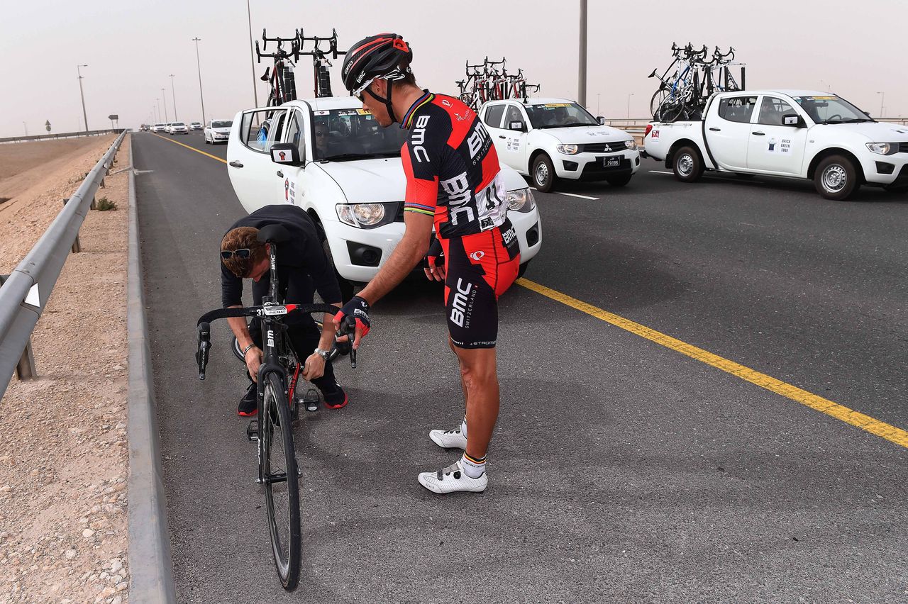 Philippe Gilbert (BMC) was hit by a mechanical on stage 2