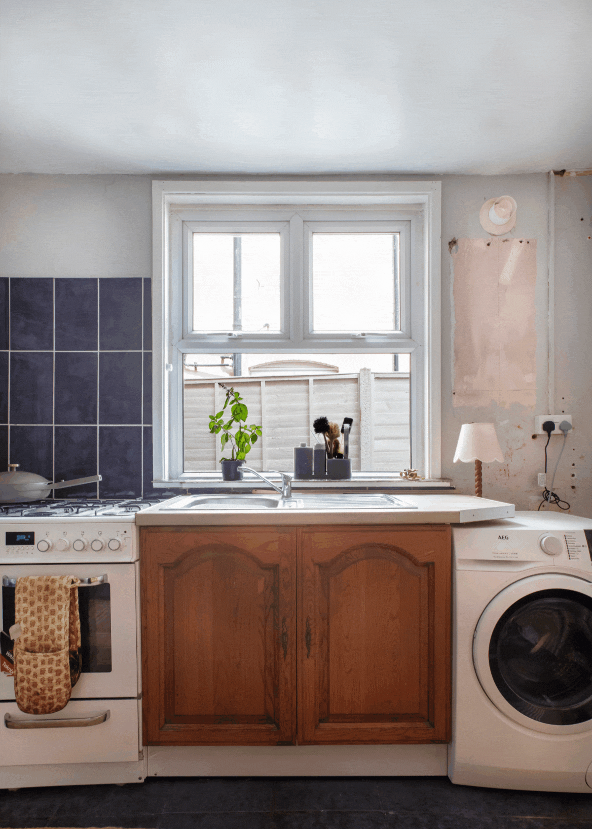 A before and after of a kitchen transformation in a home