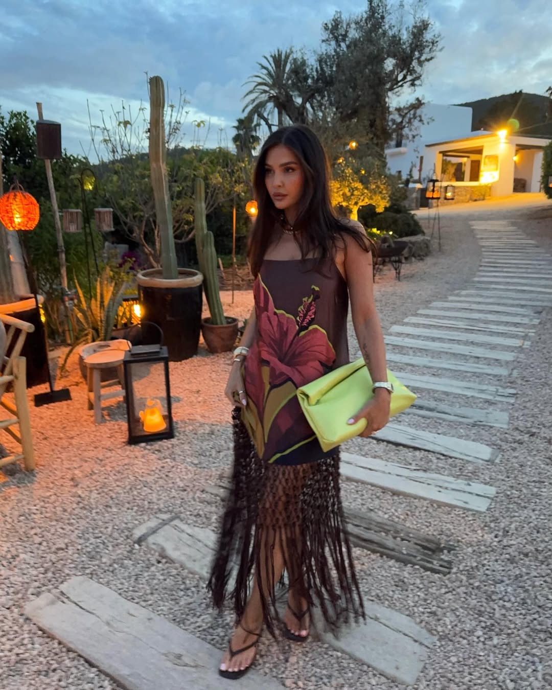Graphic floral brown tassel dress, summer printing trend, @emmamilton