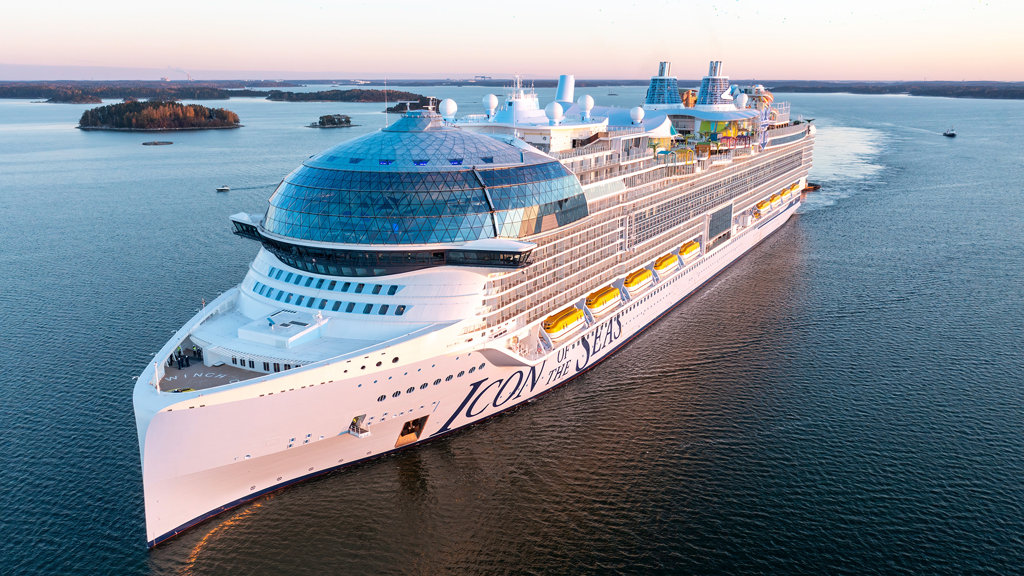 World's largest cruise ship ICON OF THE SEAS during second sea trials in Finnish archipelago