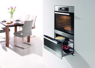 Miele's Culinart H5247 BP oven, shown with warming drawer