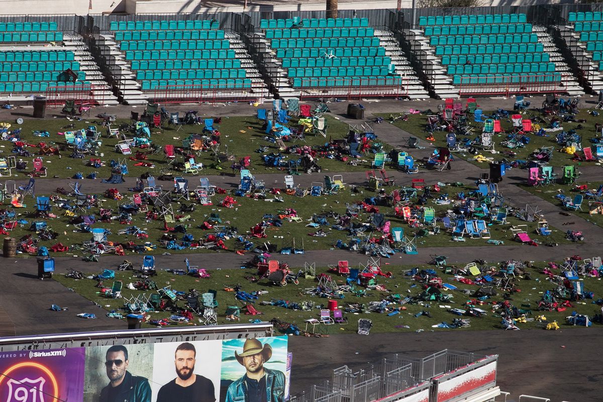 Belongings are scattered at the site of the mass shooting at the Route 91 Harvest Festival, Oct. 3, 2017, in Las Vegas, Nevada.