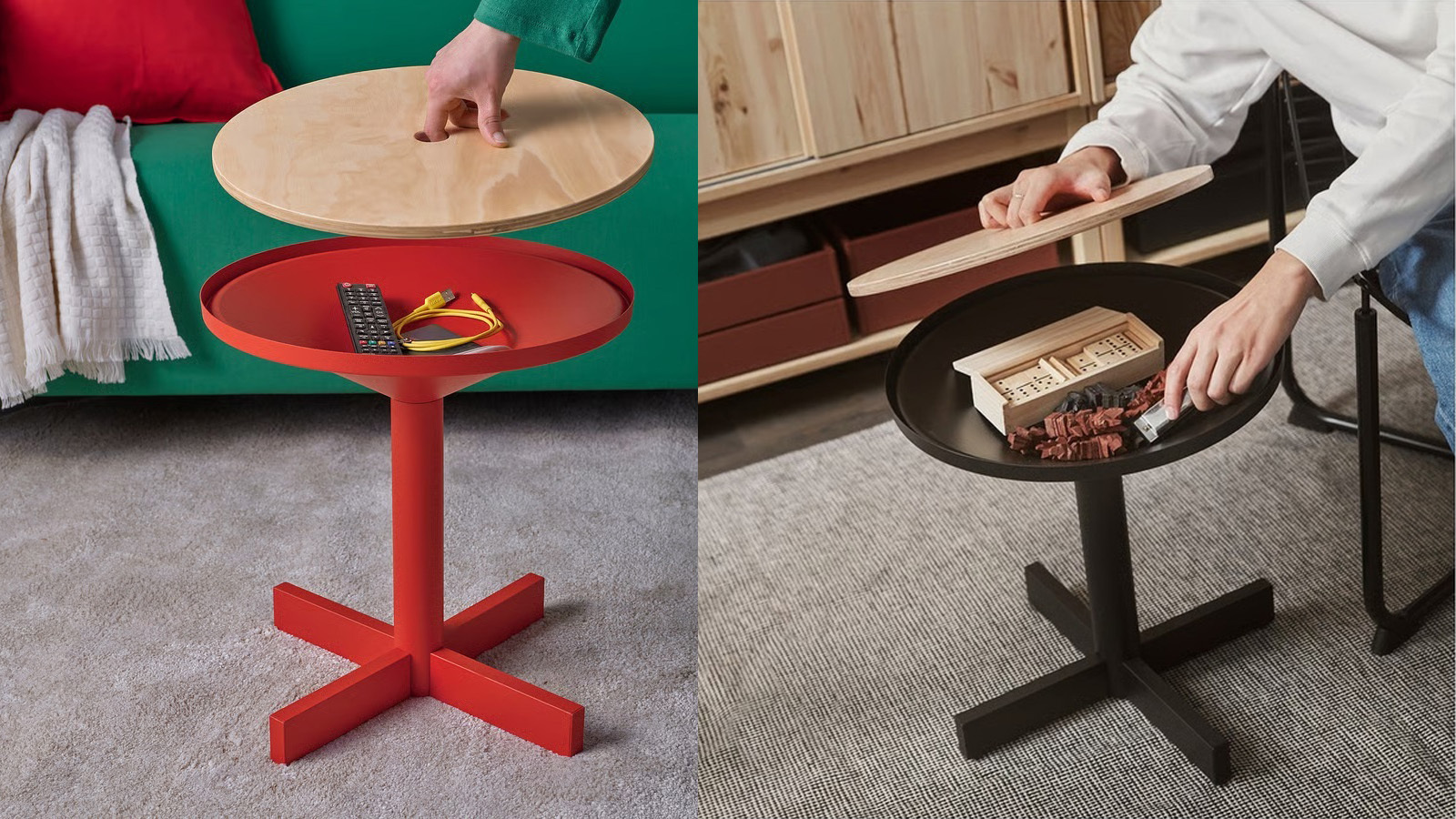 IKEA grimsarbo-side-table-pine red and black