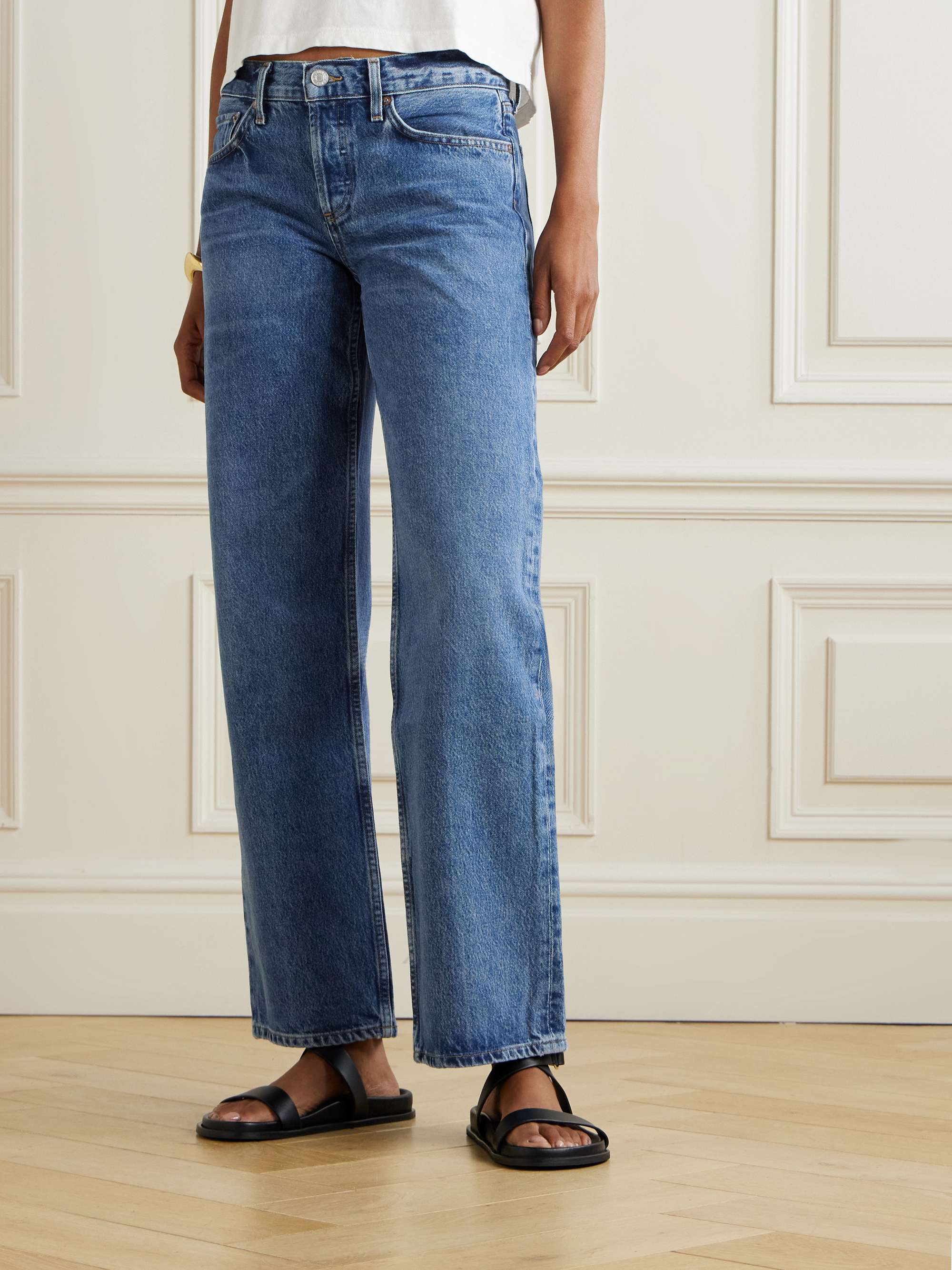 Low-Rise Loose Distressed Straight-Leg Jeans