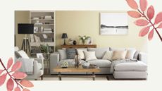 Picture of neutral toned living room with a central corner seat sofa with matching cushions to support a guide on What you need to know before buying a sofa in January sales 