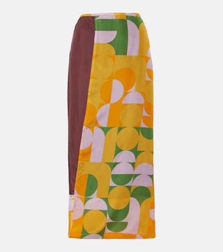 Printed Silk Satin Maxi Skirt