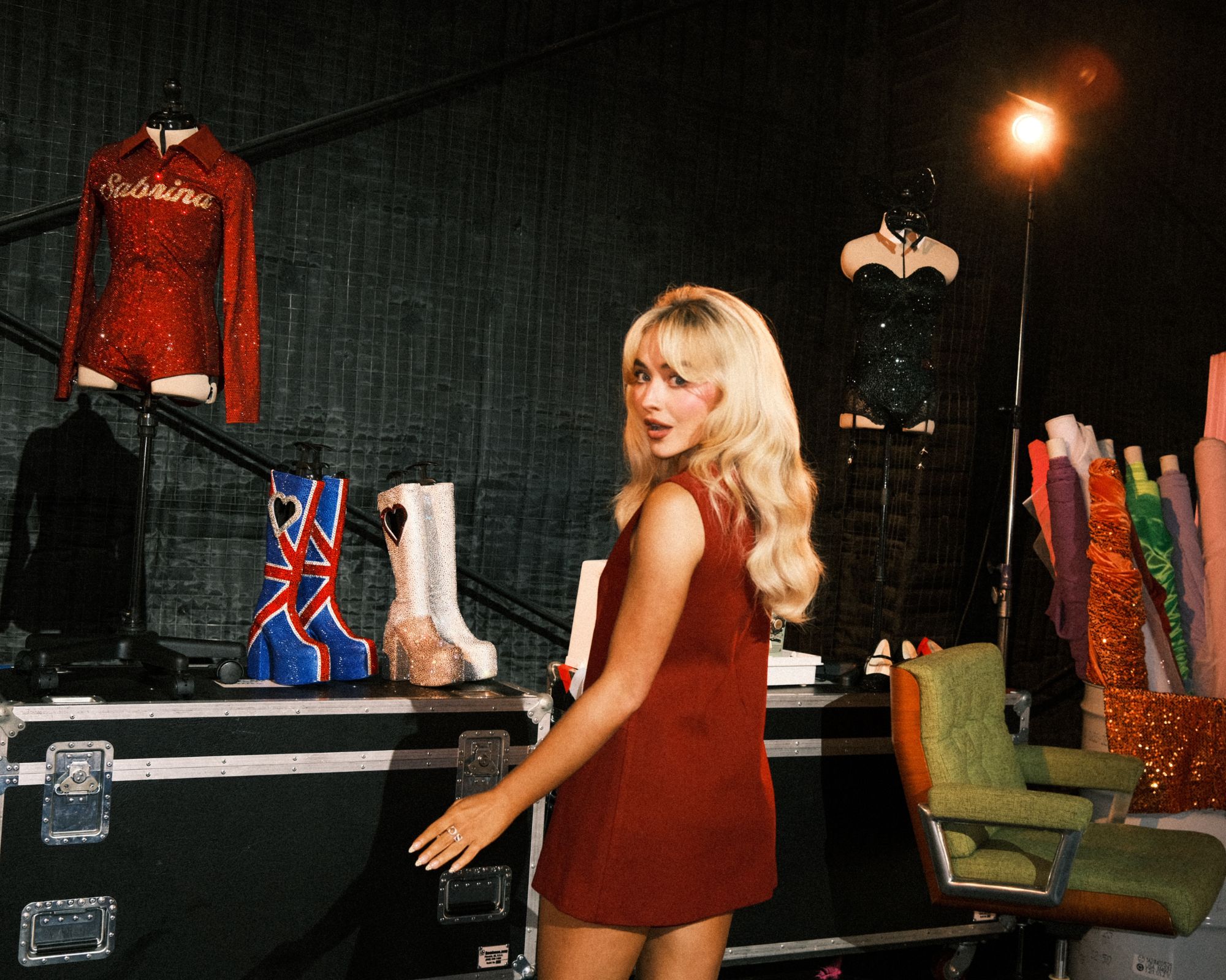 sabrina carpenter on the set of her short and sweet tour