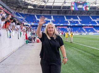 United States women Olympics 2024 squad Emma Hayes of the United States waves to the crowd after a game between Mexico and USWNT at Red Bull Arena on July 13, 2024 in Harrison, New Jersey. (Photo by Brad Smith/ISI Photos/USSF/Getty Images for USSF)