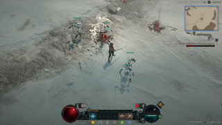 A necromancer standing in a snowy landscape in Diablo 4.