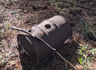 Remnants of a "submarine" style moonshine still found in South Carolina's Francis Marion National Forest 