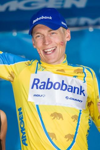 A happy Robert Gesink (Rabobank) on the podium as race winner.